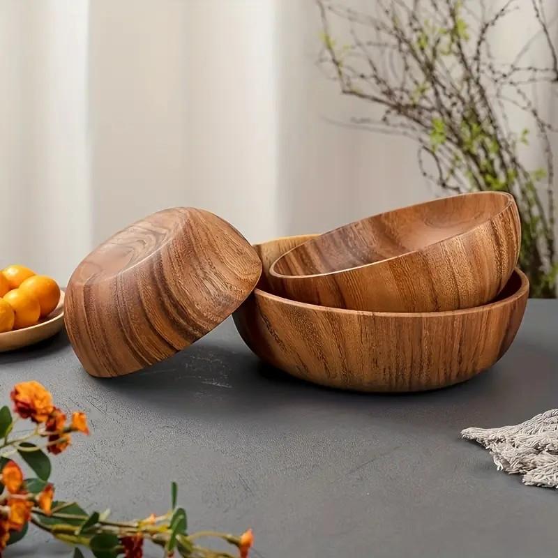 Teak Wood Bowl - Handmade Natural Grain, Food Grade Oil Coating, Eco-Friendly Tableware, Salad/rice/soup Bowls, Salad Serving Bowls