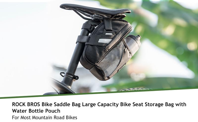 ROCKBROS Waterproof Bike Saddle Bag with Water Bottle Pouch, Under Seat Storage for Mountain and Road Bikes