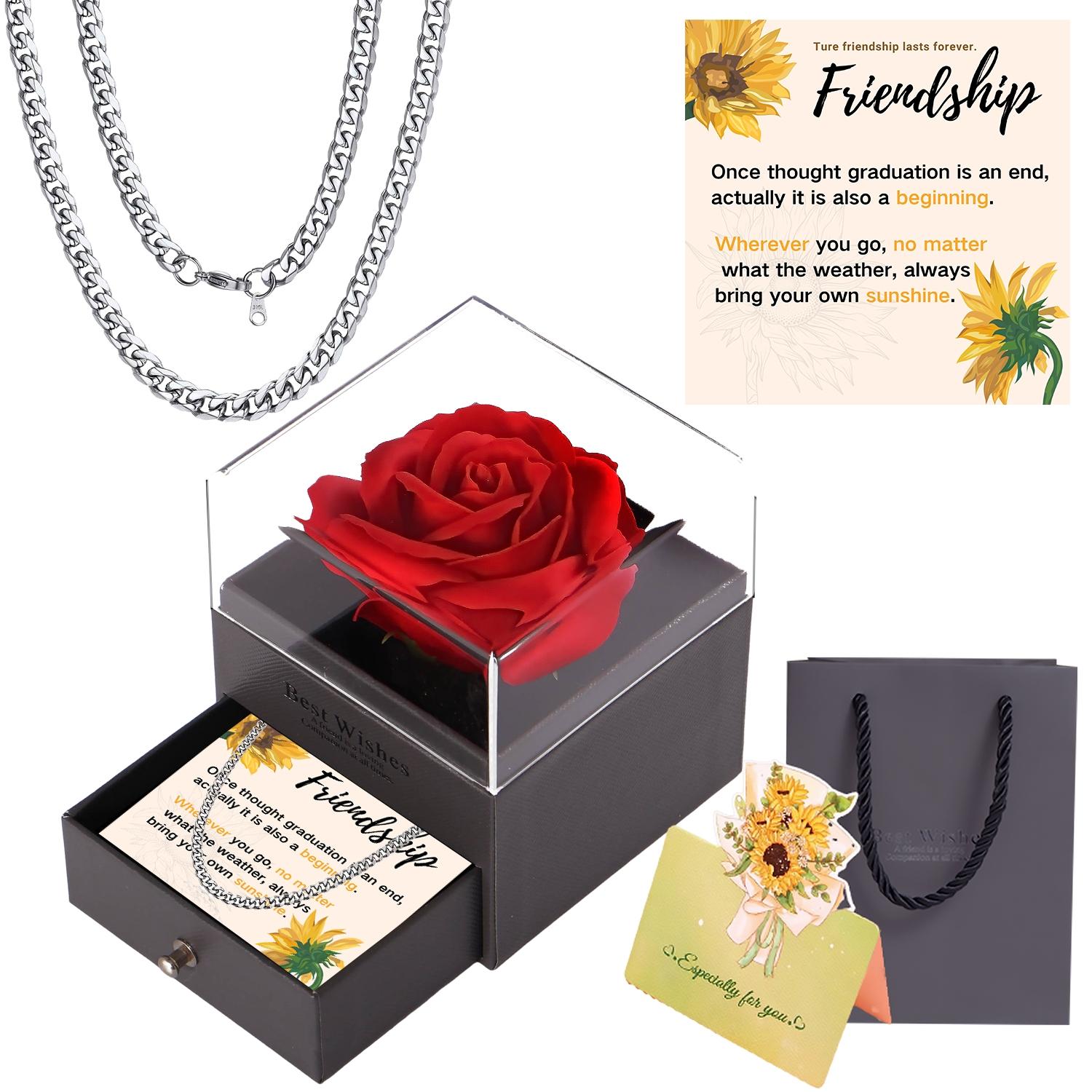 Valentine's Day Rose Box I Love You Necklace Pendant Soap Flower Gift Set, Mother's Day Jewelry, Birthday Present, Anniversary Gift, Themed Gift Box