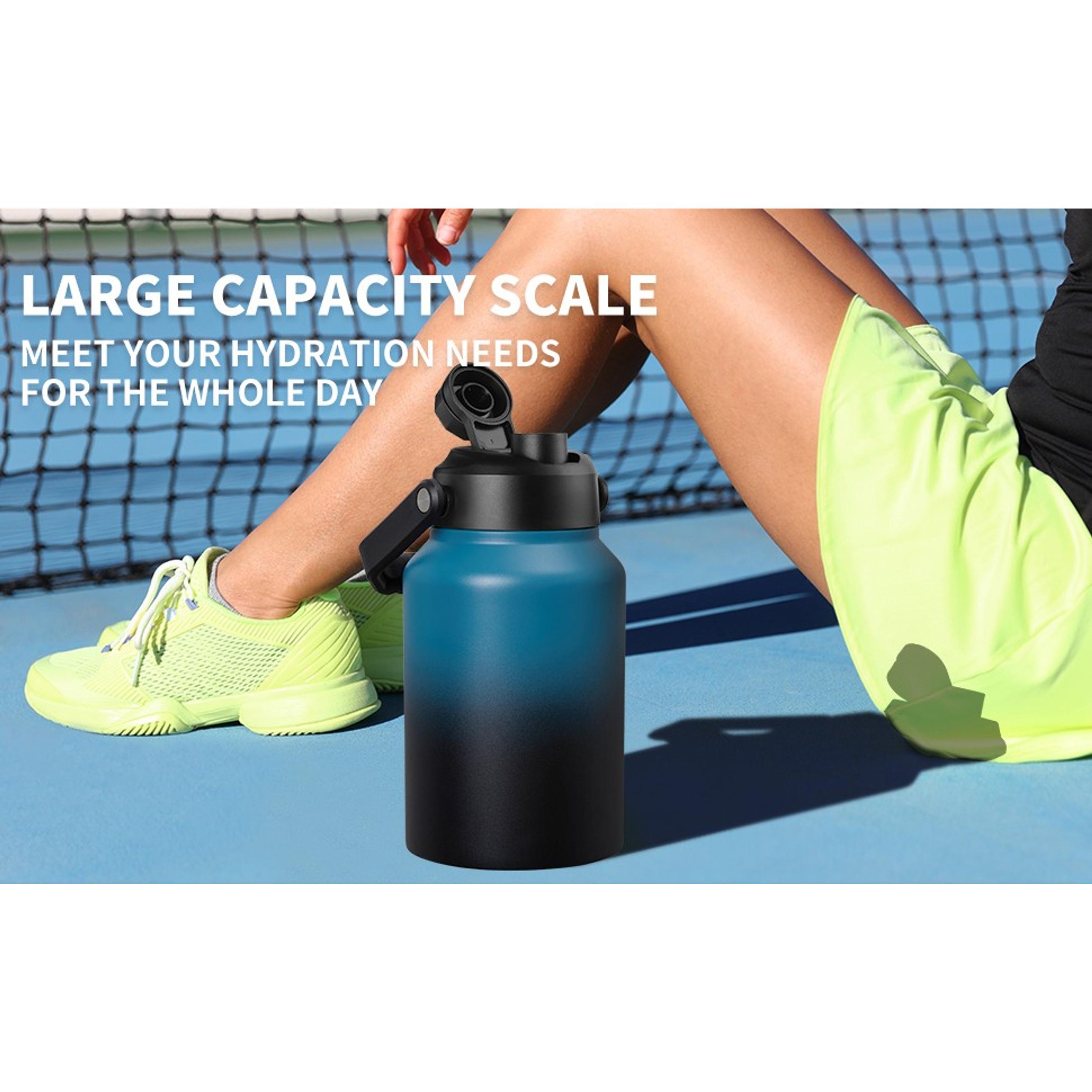 Half Gallon Insulated Water Bottle with Straw - 64oz Stainless Steel Sports Flask with Handle, Thermal Water Jug Mug with 2 Lids, BlackGift