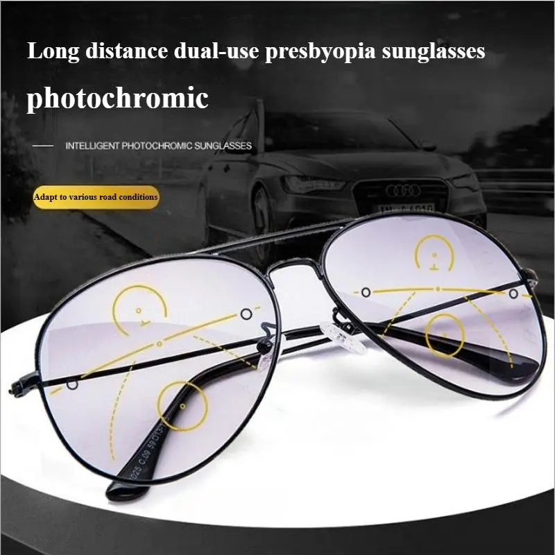 Sports Intelligent Photochromic Progressive Multifocal Reading Glasses Men Luxury Finished Near Far Sight Sunglasses 1.0-4.0
