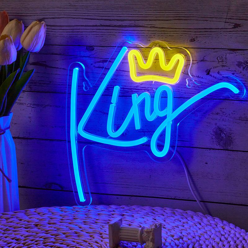 Creative King Letter Design LED Neon Light, Led Wall Light, USB Powered Neon Sign, Ambient For Party Decor, Cool Bedroom Accessories, Summer Decor
