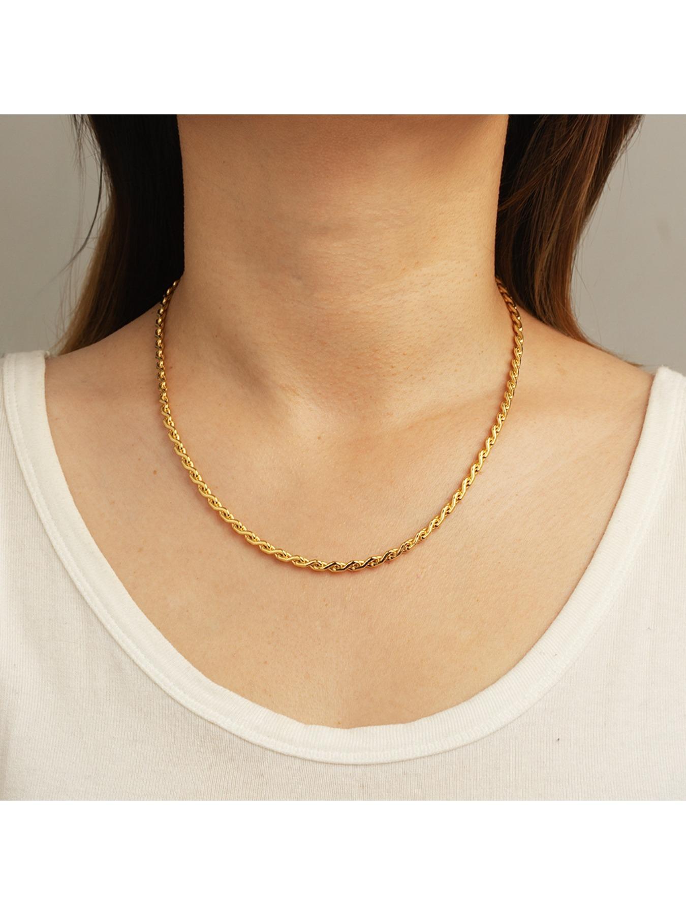 Perfect for dating and commuting, European and American style, 18K real gold twisted line necklace and bracelet set