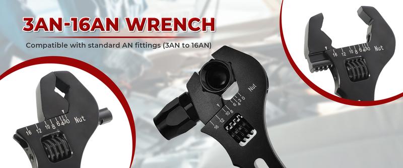 Findmall 3AN-16AN Adjustable An Fitting Wrench Tool Light Aluminum Wrench Tool for Hose End Fitting Adapter Black