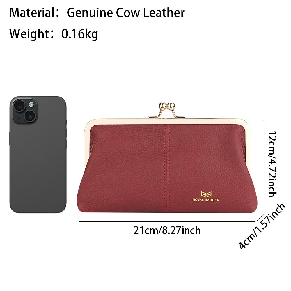 Royal Bagger RFID Kiss Lock Wallet, Solid Color Multi-card Slots Card Holder, Genuine Leather Clutch Purses for Women 1468 SpringStatements