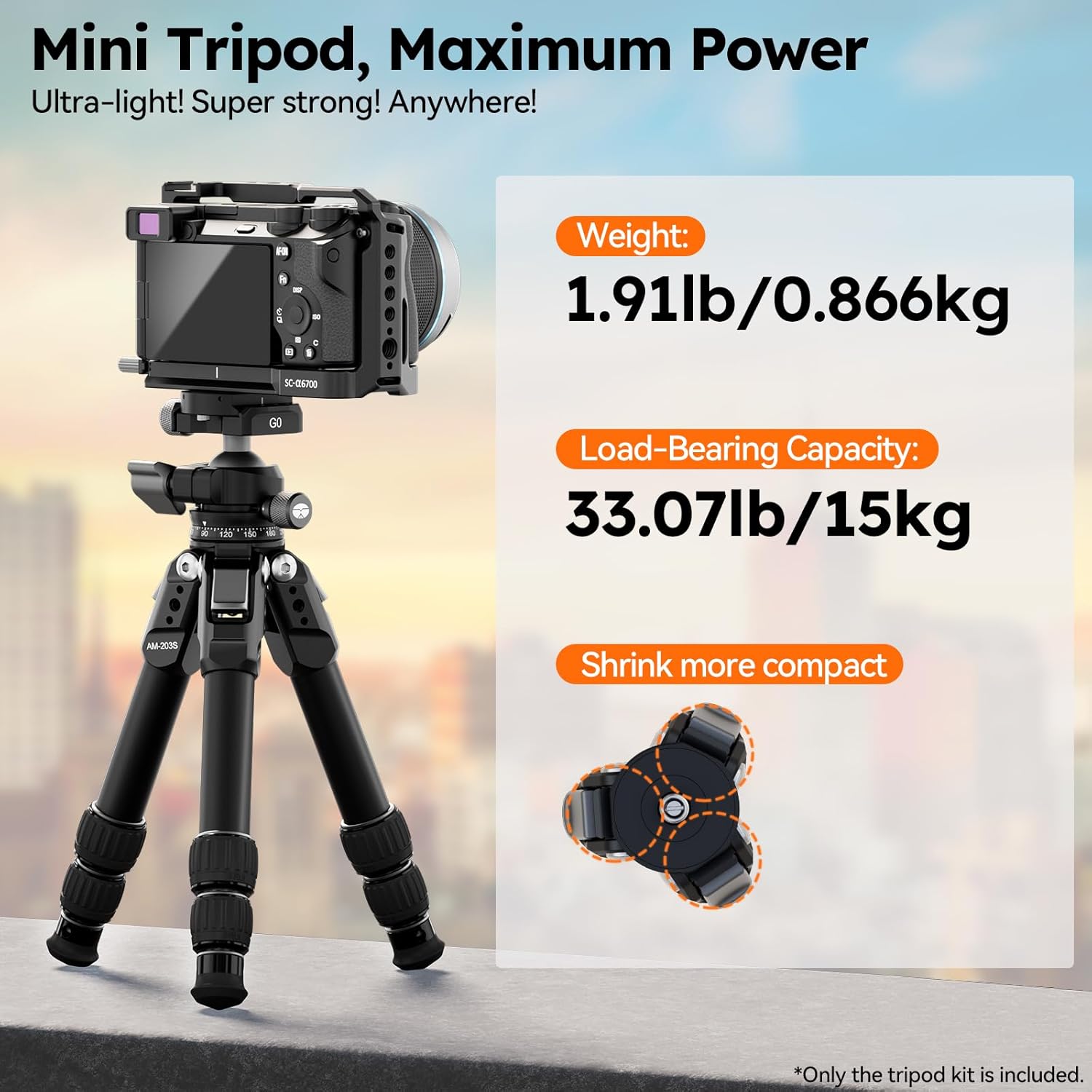 Alloy Desktop Tripod, 1.9lbs Mini Lightweight Tripod with Low-Profile Ball , Compact Design, 33lbs Load, 16.7" Max Height, for DSLR, Mirrorless Camera, Phone, Vlogging