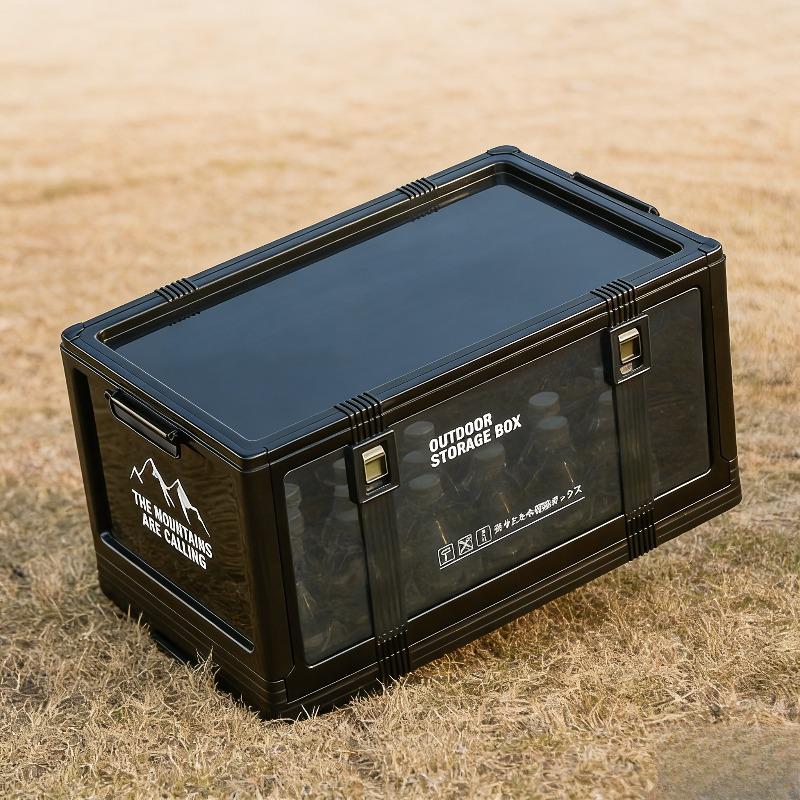 Foldable outdoor storage box, small folding camping storage box with transparent door, suitable for camping, picnic, RV and home storage
