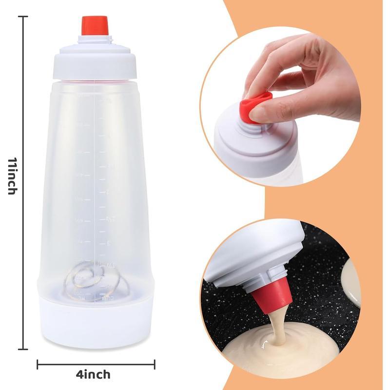Handheld Batter Dispenser, Batter Mixing Bottle with Scale, Pancake Batter Dispenser, Kitchen Gadgets for Home Use, Utensils,Pancake Batter Dispenser with Blender Balls, Kitchen Batter Squeezer Bottle Suitable for Cupcakes, Pancakes, Muffins Smooth
