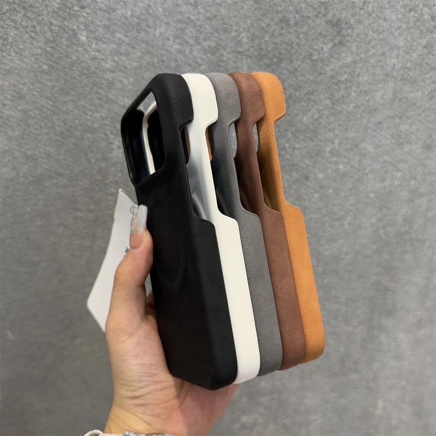 Luxury Sheepskin Feel Leather Magnetic Case For iPhone 17 Pro Max 13 12 14 15 Plus 16 Pro Max 17 Air For Magsafe Matte Cover