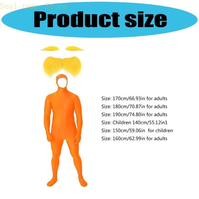 Tangerine Costume Accessories Yellow Eyebrow Fake Mustache Face Open Bodysuit Cosplay Halloween Costumes Adult Kids