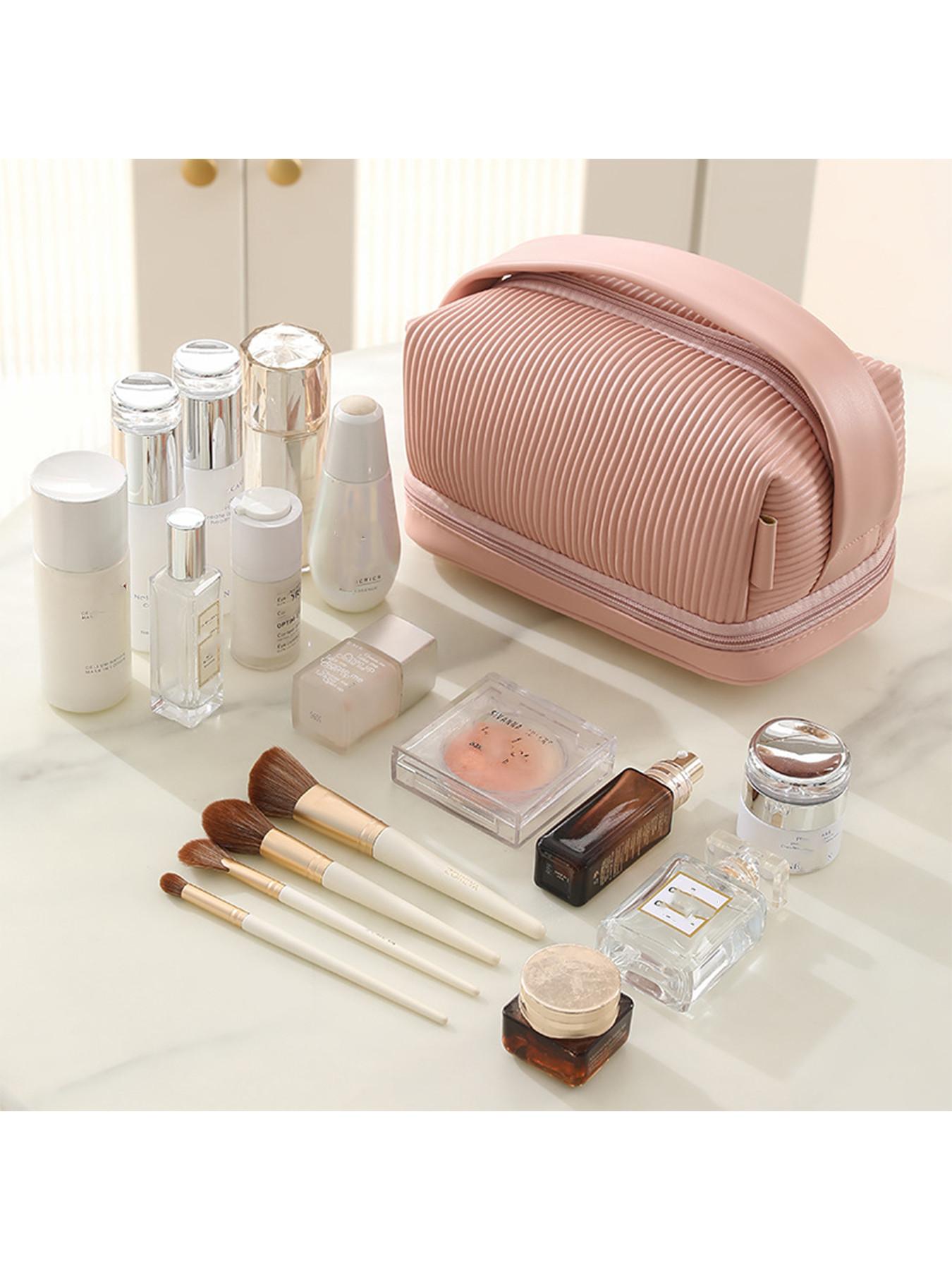New Makeup Bag, Portable Travel Toothbrush Case, Large Capacity Waterproof Cosmetic Organizer, Elegant Dual-Layer Travel Storage Bag