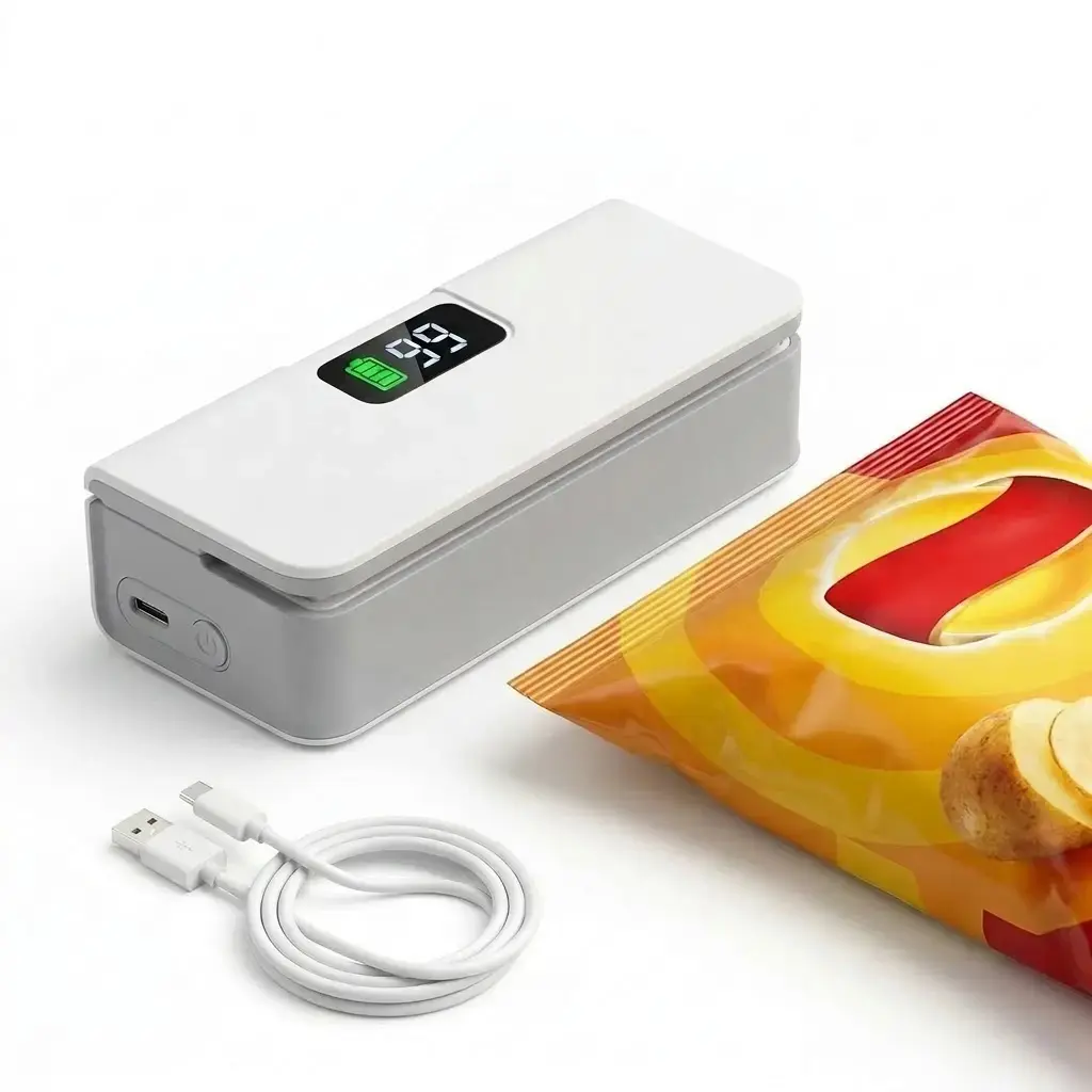 GMOX Rechargeable Mini Bag Sealer with Cutter, 6 Heat Settings Portable 2-in-1 Food Bag Sealer with LED Battery Display for Plastic, Mylar, Snack Bags & Kitchen Storage