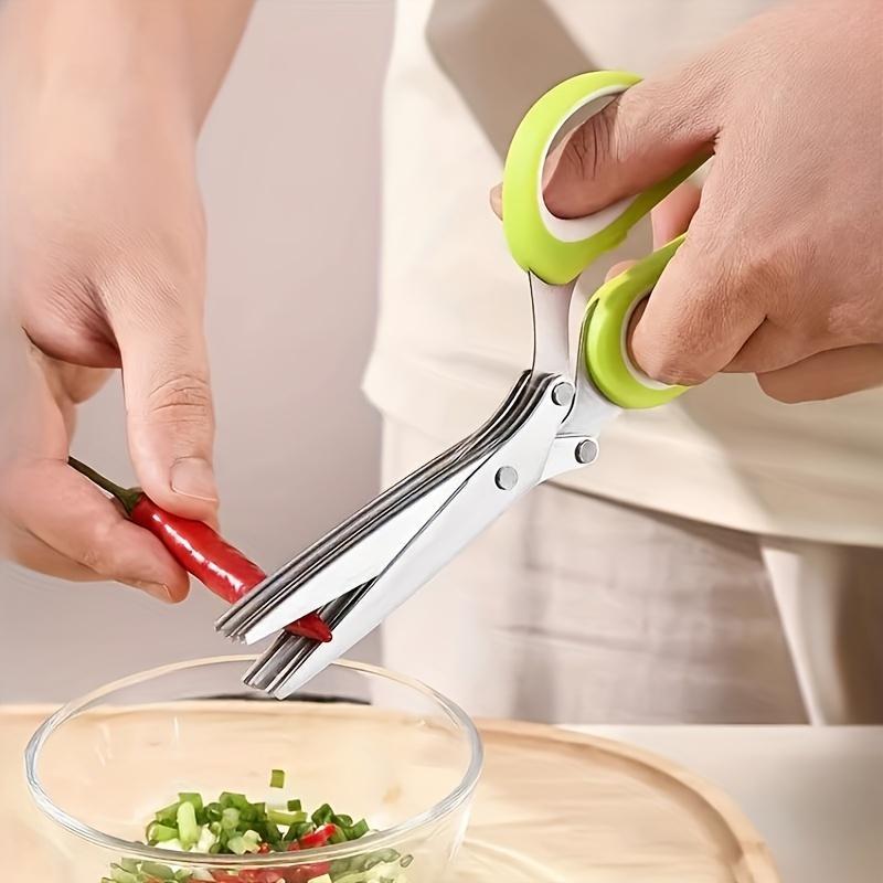 Stainless Steel Chive Scissors with Safety Cover  Multi-Purpose Kitchen Shears for Chopping Chives, Herbs, and Vegetables Ideal Home Essential