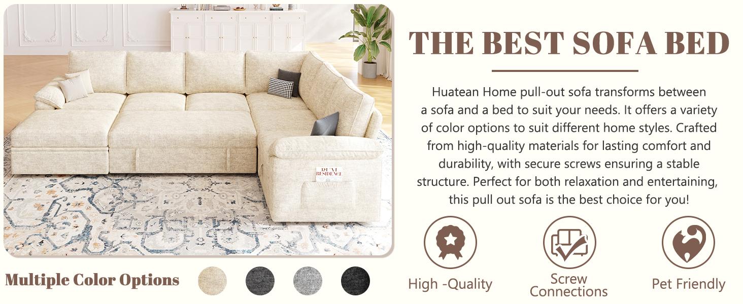 【4-5 Packages】108 Inch Sectional Sleeper Sofa with Pull Out Bed, U Shaped 5/7 Seat Modular Sectional Sofa with Storage, Sectional Couches for Living Room, Cloud Modular Couch, Removable Sofa Cover#daybed