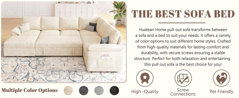 【4-5 Packages】108 Inch Sectional Sleeper Sofa with Pull Out Bed, U Shaped 5/7 Seat Modular Sectional Sofa with Storage, Sectional Couches for Living Room, Cloud Modular Couch, Removable Sofa Cover#daybed