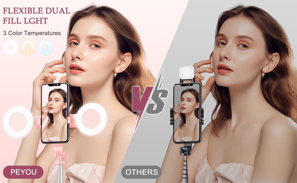 6-in-1 Selfie Tripod w/Dual Fill Lights & Wireless Remote | Portable Adjustable Phone Stand | Detachable 360° Compact Travel Tripod