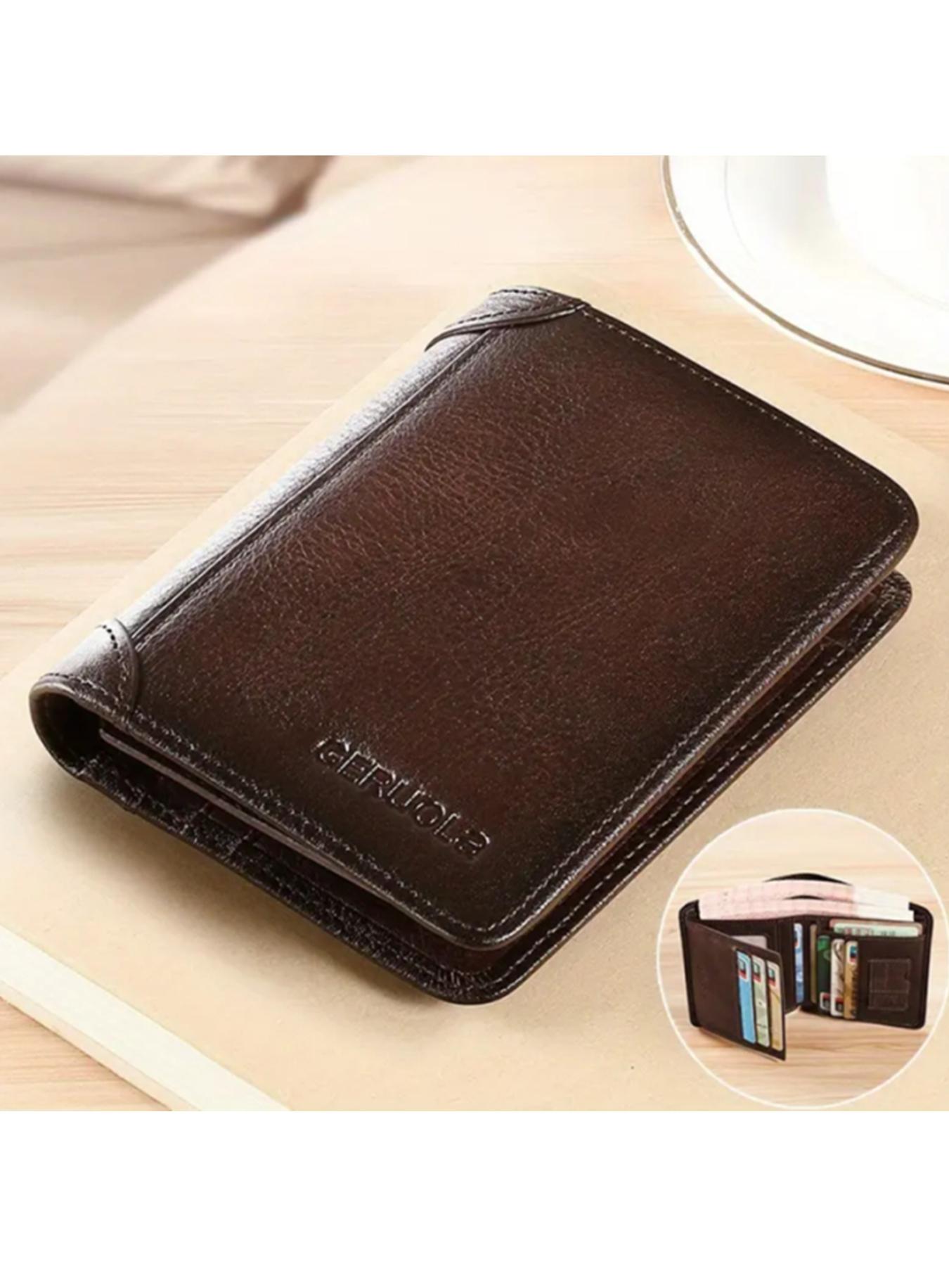 Men's Genuine Leather Business Style Bifold Leather Wallet Business Minimalist Wallet RFID Blocking Ultra-Thin Top Layer Cowhide Short Multifunctional ID Credit Card Holder Christmas Gift Business Wallets