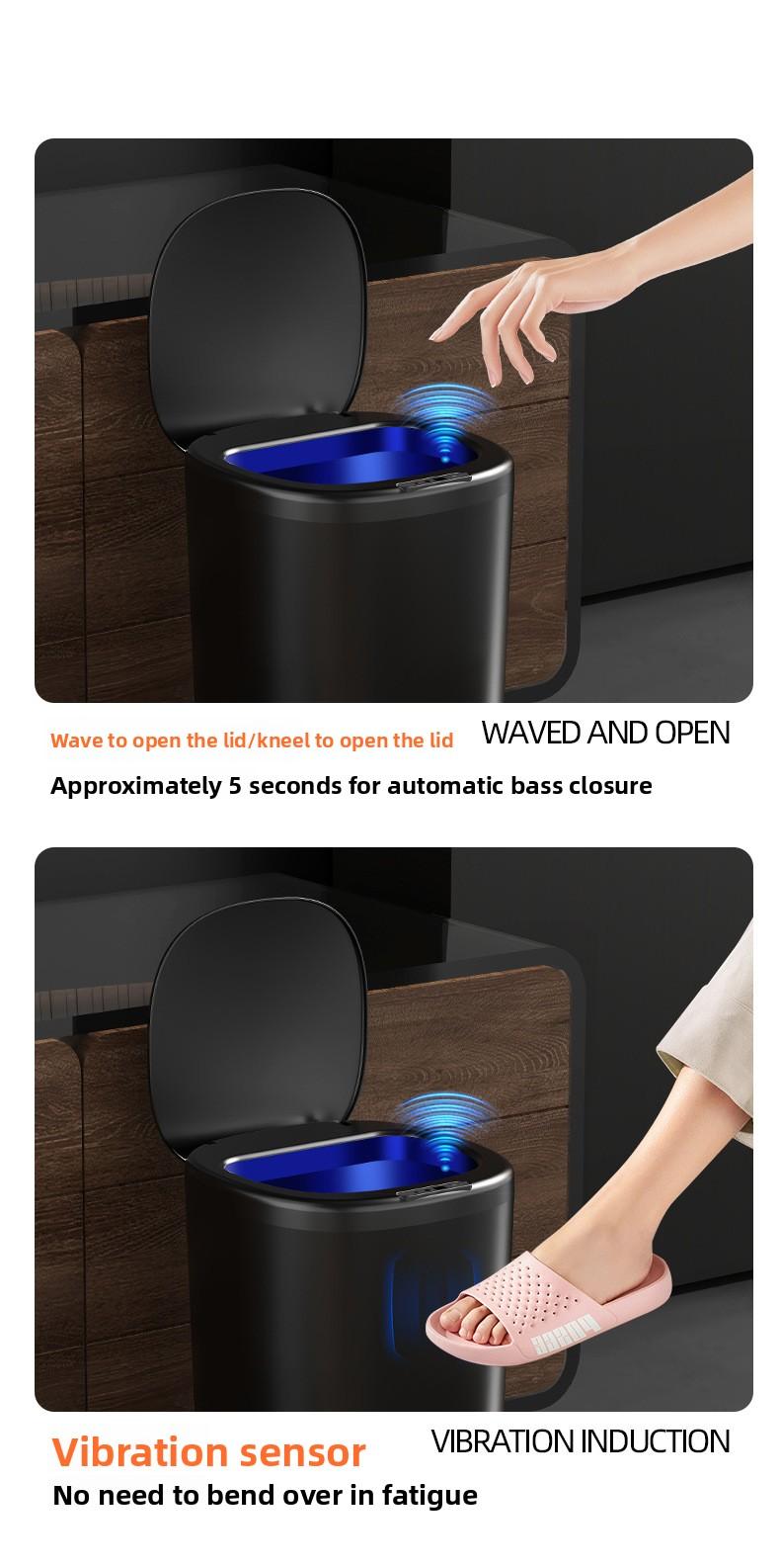 Touchless trash can, patented automatic bag-sucking trash can design, 3.6-gallon smart trash can, automatic sensor lid trash can, battery-operated, suitable for bathroom/kitchen/living room/bedroom, Christmas decoration