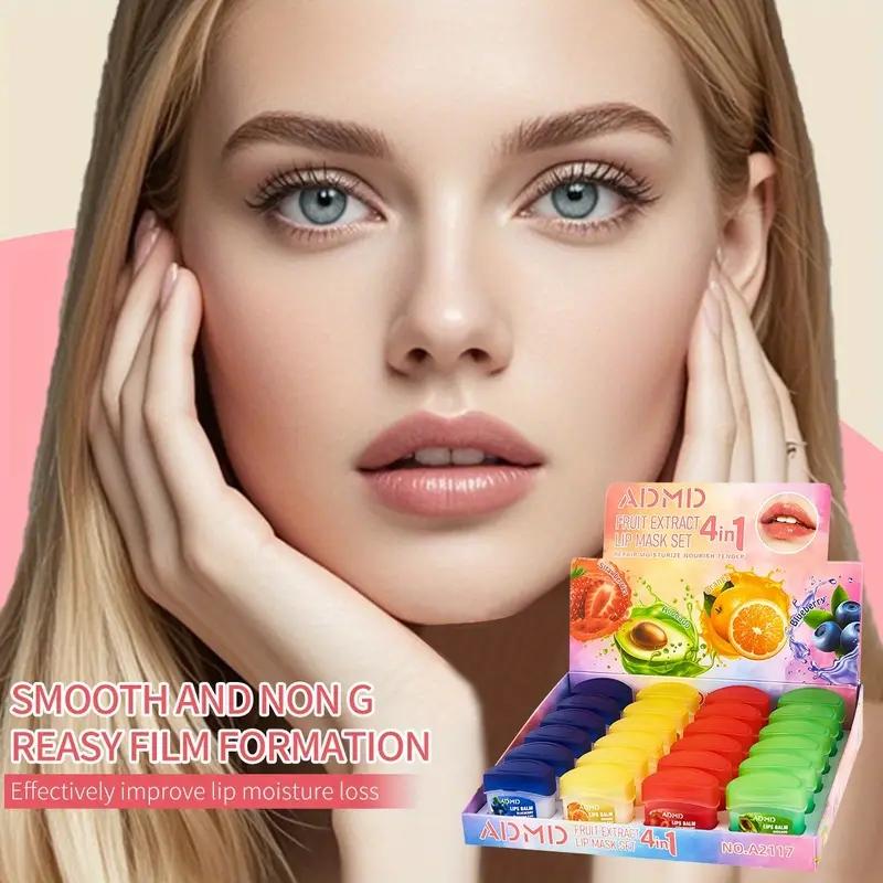24-Piece Fruit Jelly Lip Balm & Mask Set, Long-Lasting Moisturizing, Colorless, Suitable for Light Skin Tone Women, Perfect Gift