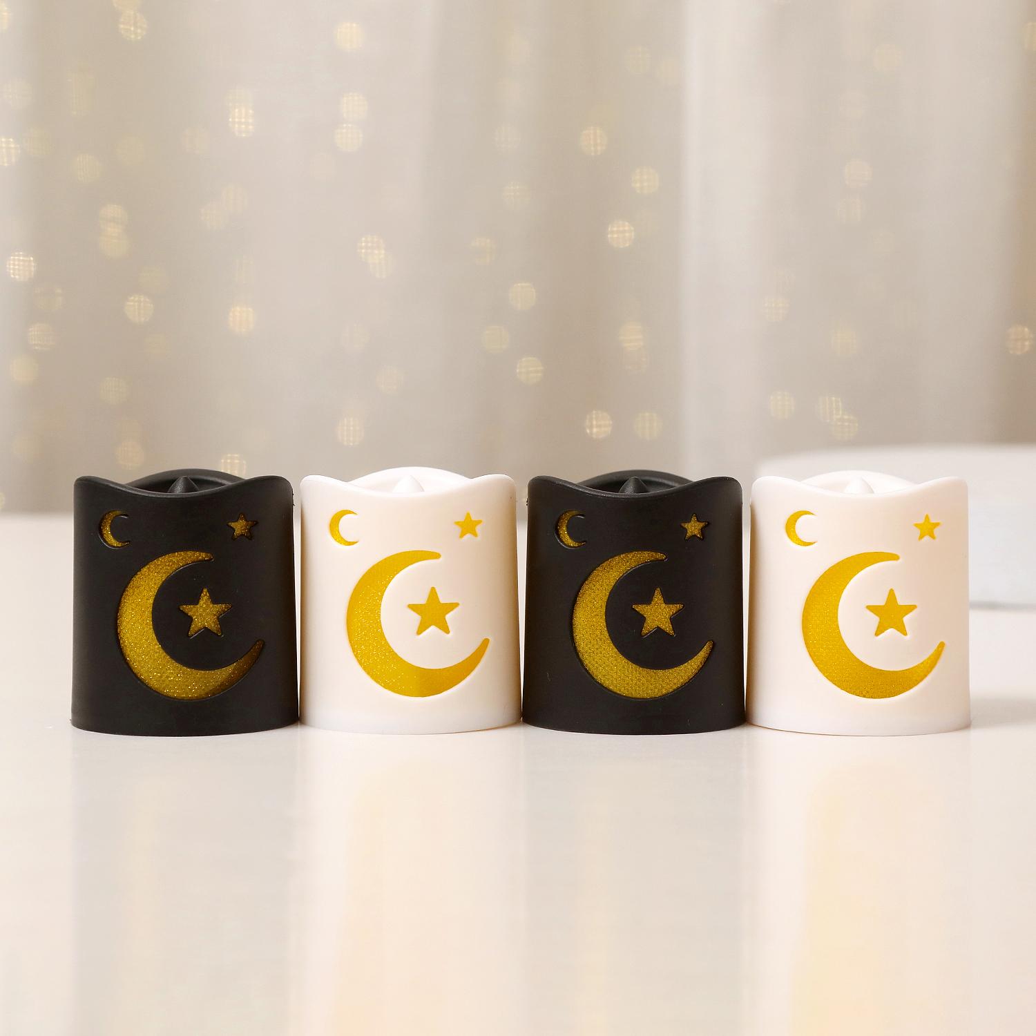 4 Counts Ramadan LED Electronic Candles, Star and Moon Pattern Decorative Lights, Perfect for Ramadan Festival Atmosphere, Decoration Party Light, Home Decor Light