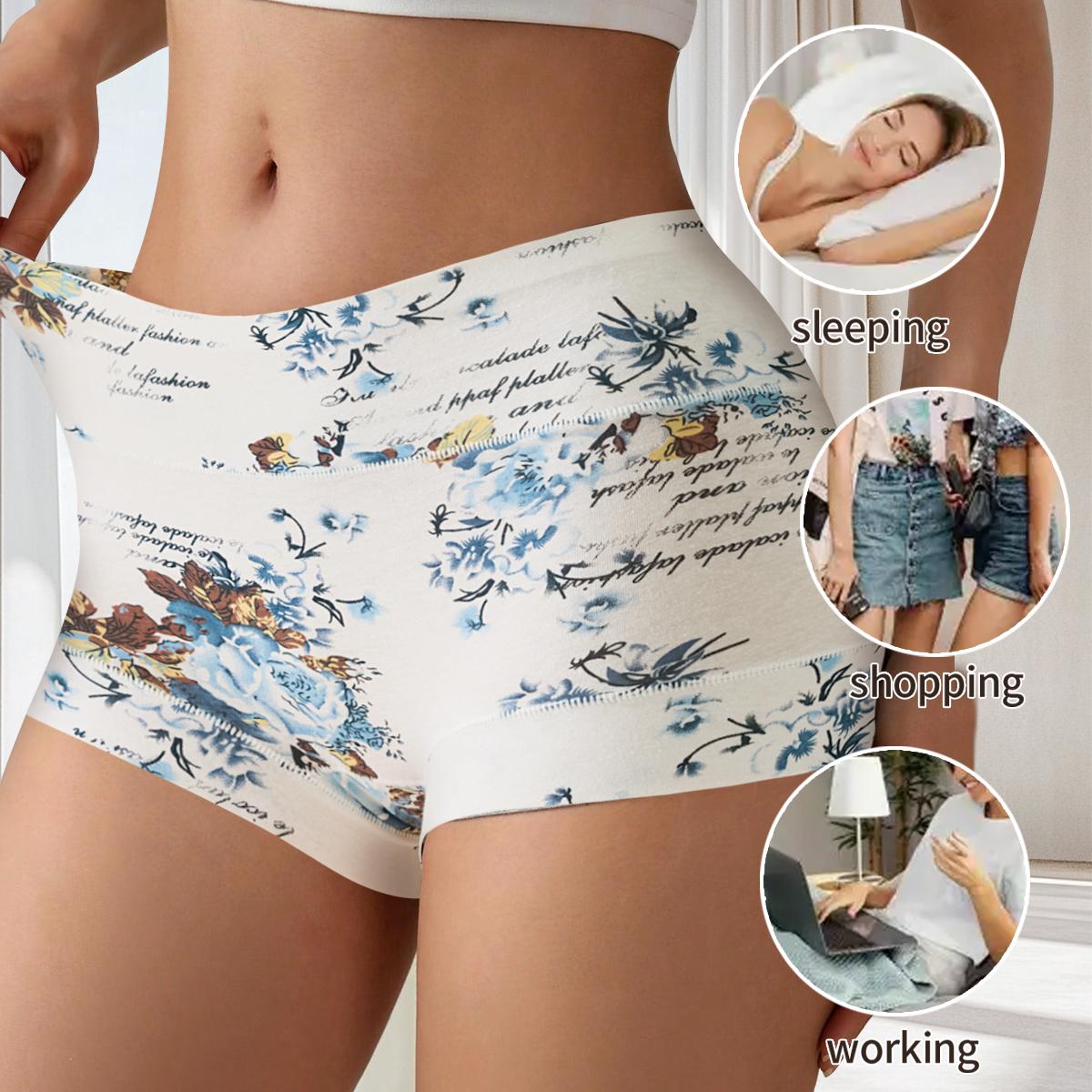 QUASTI Women's 4PCS High Waisted Cotton Pocket Boxer Shorts Panties, Smooth Comfortable Elegant Breathable Safety Shorts Briefs, Skin Friendly Full Coverage Stretch Seamless Lady Shorts for Daily Wear, S XXL
