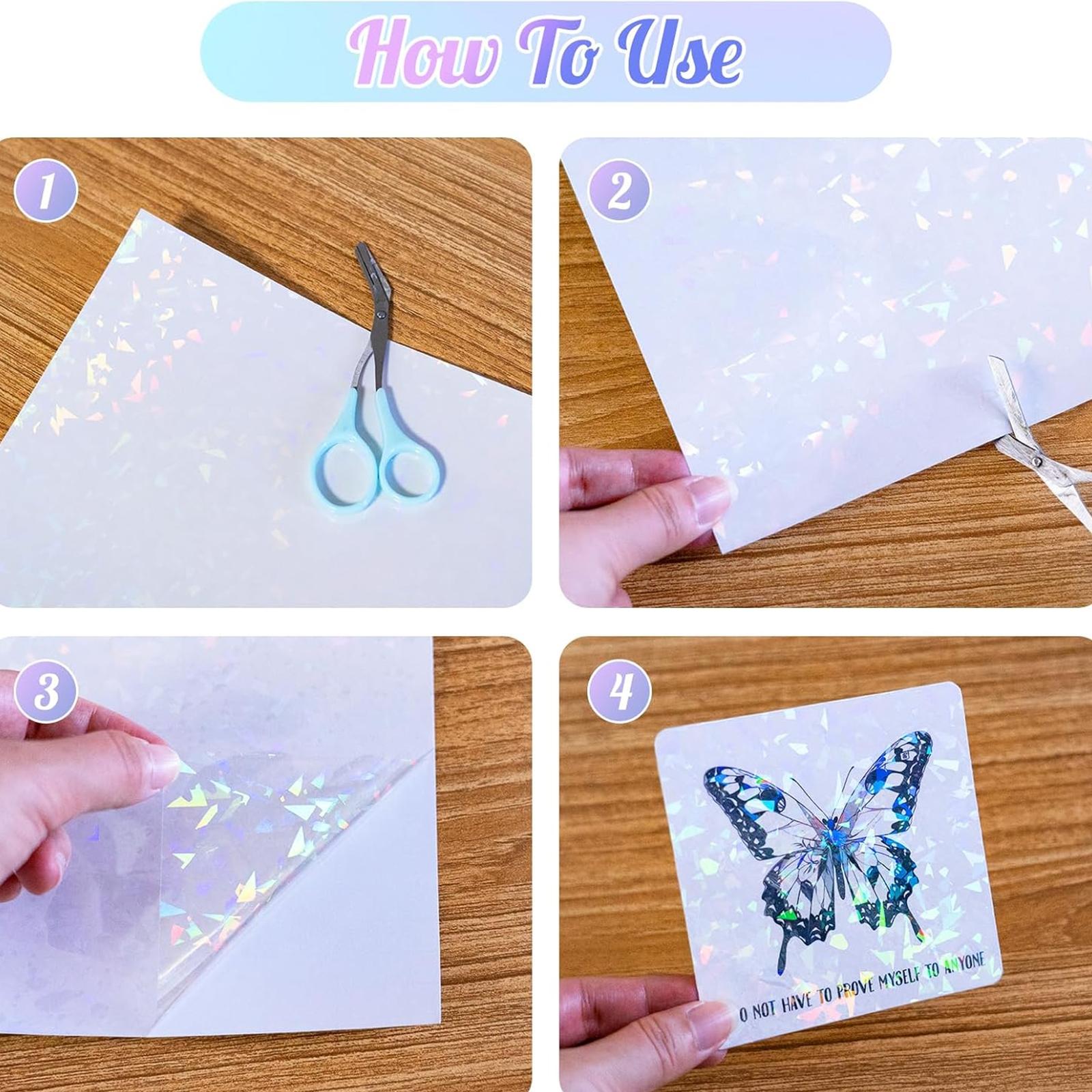 Transparent High Gloss Cold Press Film, 20/40 Sheets A4 Size 8.3x11.7 Inches, Mixed Styles Diamond Rainbow Star Dot, Waterproof Self-Adhesive Vinyl Stickers