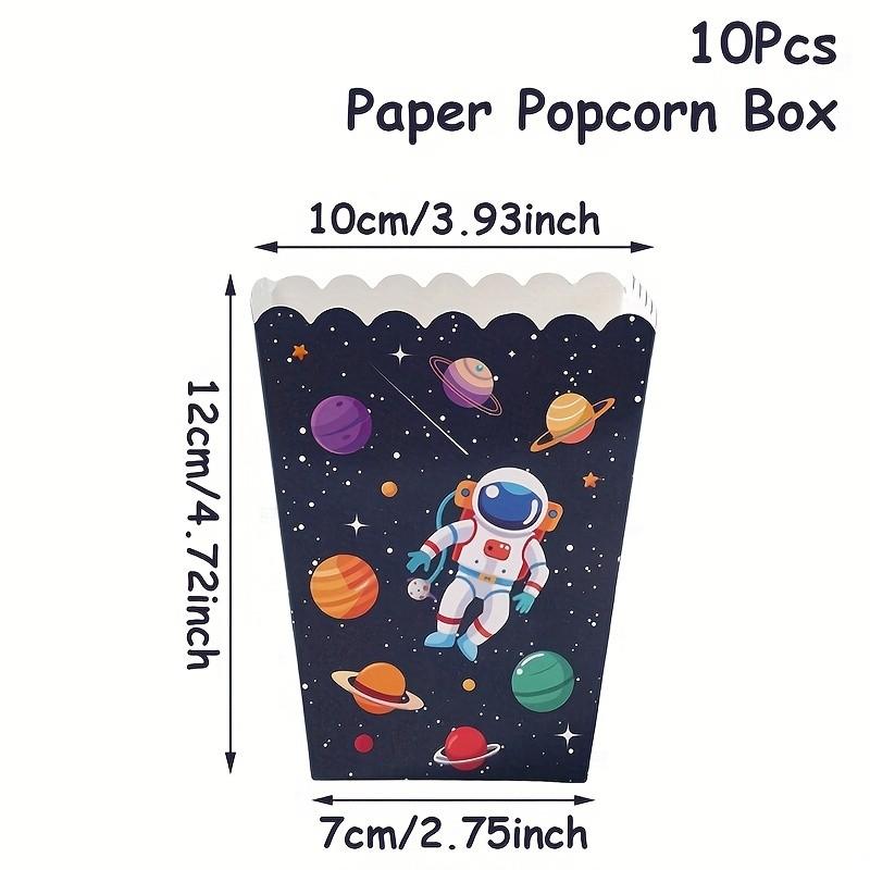 10 Astronaut Popcorn Boxes with Striped Paper Bags, Party Bags, Candy Boxes, Perfect for Themed Celebrations, Party Decorations | Elegant Party Boxes | Decorative Popcorn Boxes