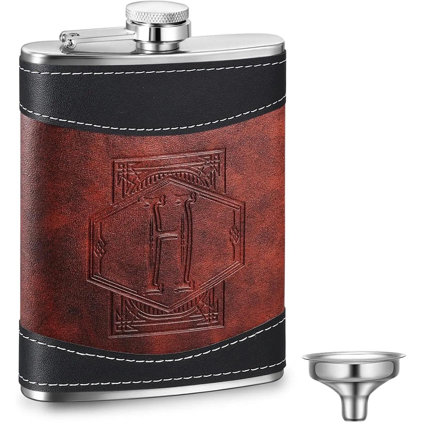 8 oz Stainless Steel Monogrammed Engraved Hip Flask - Personalized Spill-Proof Groomsmen Flask with Leather Accent, Outdoor Camping Water Storage Gift for Dad (Letter H), No, A Flask