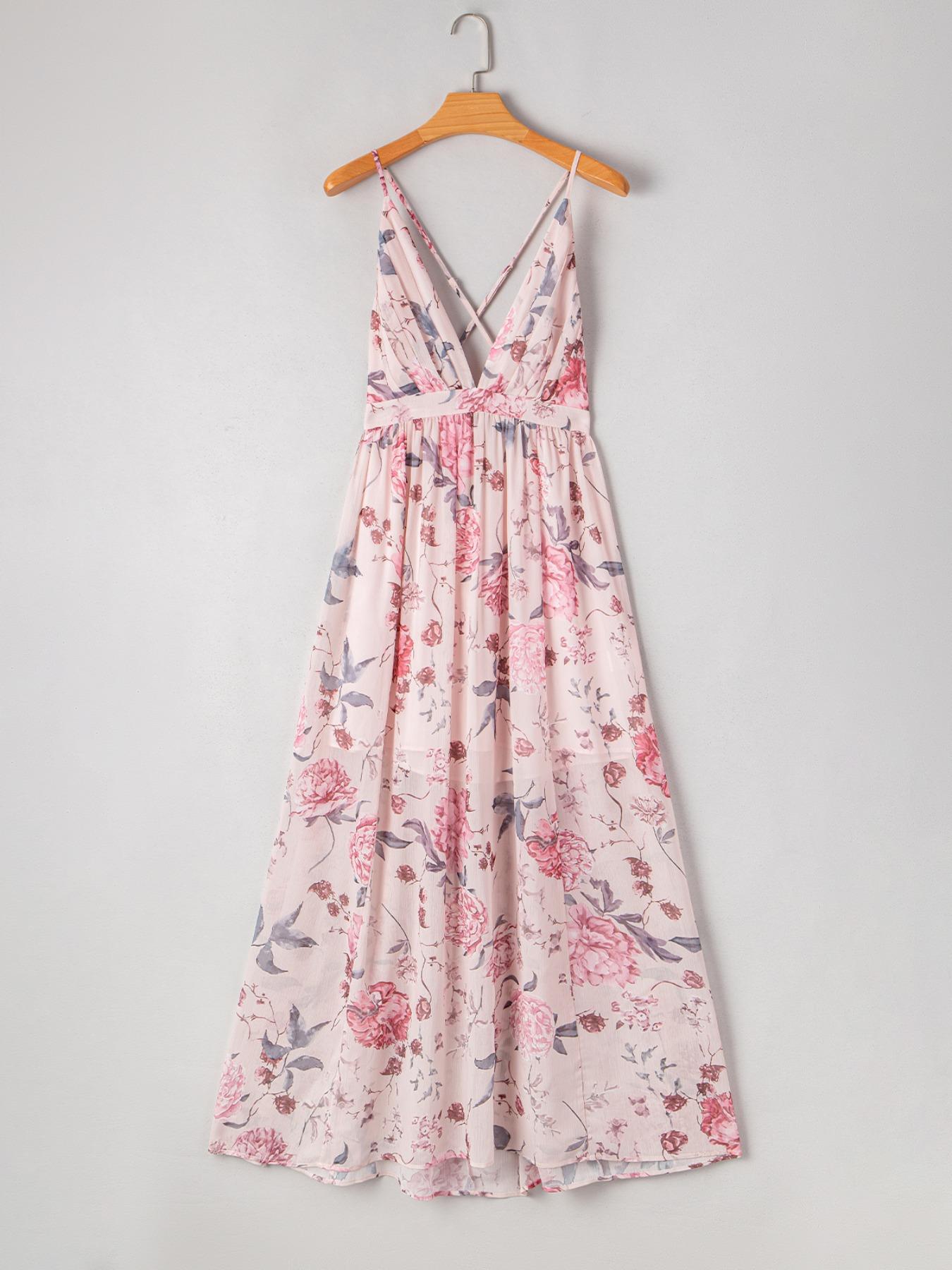 Elegant Feminine Floral Formal Ruched Backless Dress, Summer Women's Sleeveless High Waist Long Gown, Wedding Party Bridesmaid Dress