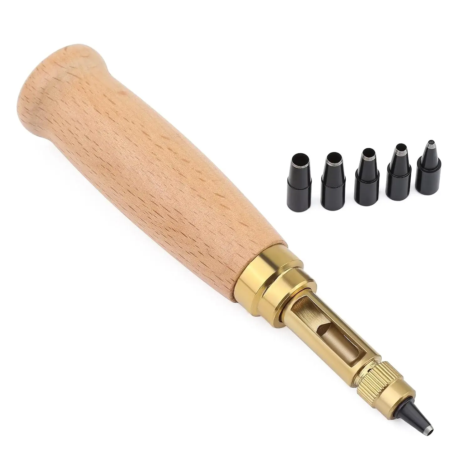 Adjustable Leather Screw Punch with 1.5-4mm Hole Punch Tips | Manual Belt Hole Puncher with Wooden Handle, Leather Hole Punch Tool for Belts, Watch Strap, DIY Leather Crafts