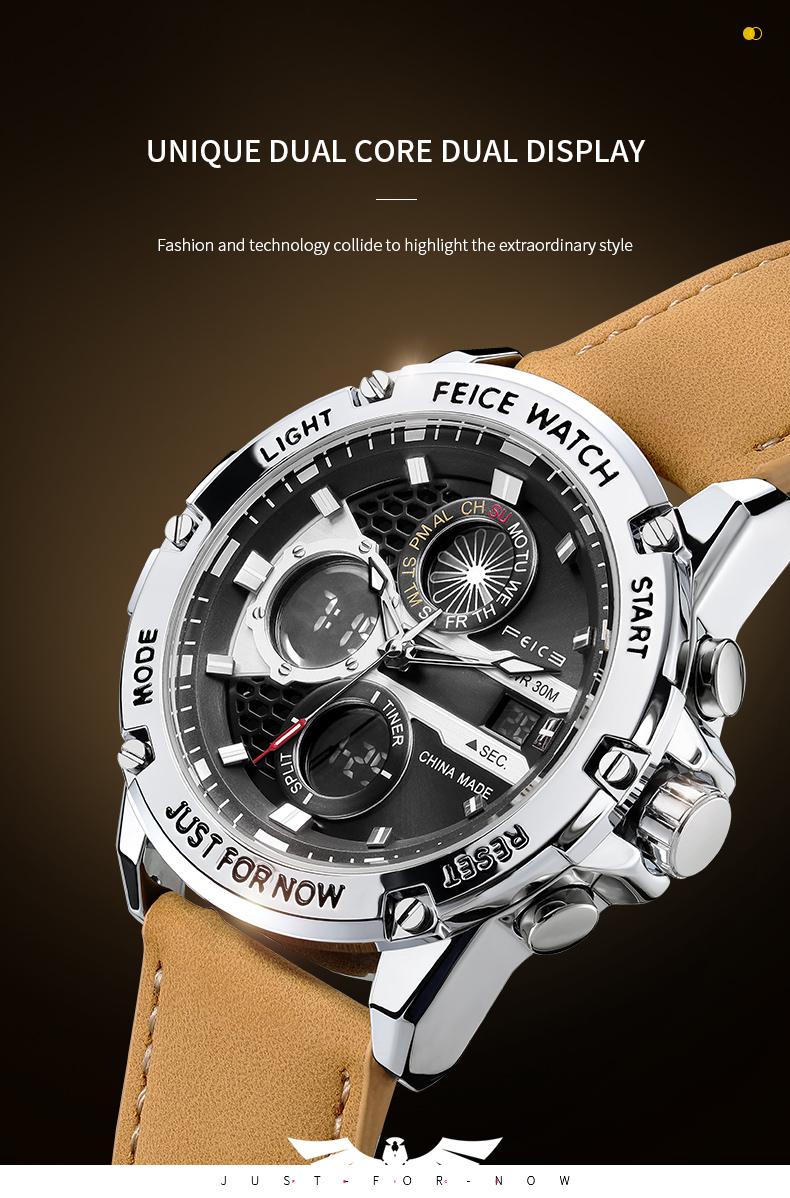 FEICE men's luxury business fashion watch, with a luminous elegant dial, waterproof sports watch - Black and silver gift set Chronograph Leather Style Fashionable Wristwatch FEICE men's luxury business fashion watch, with a luminous elegant dial, waterproof sports watch - Black and silver gift set Chronograph Leather Style Fashionable Wristwatch