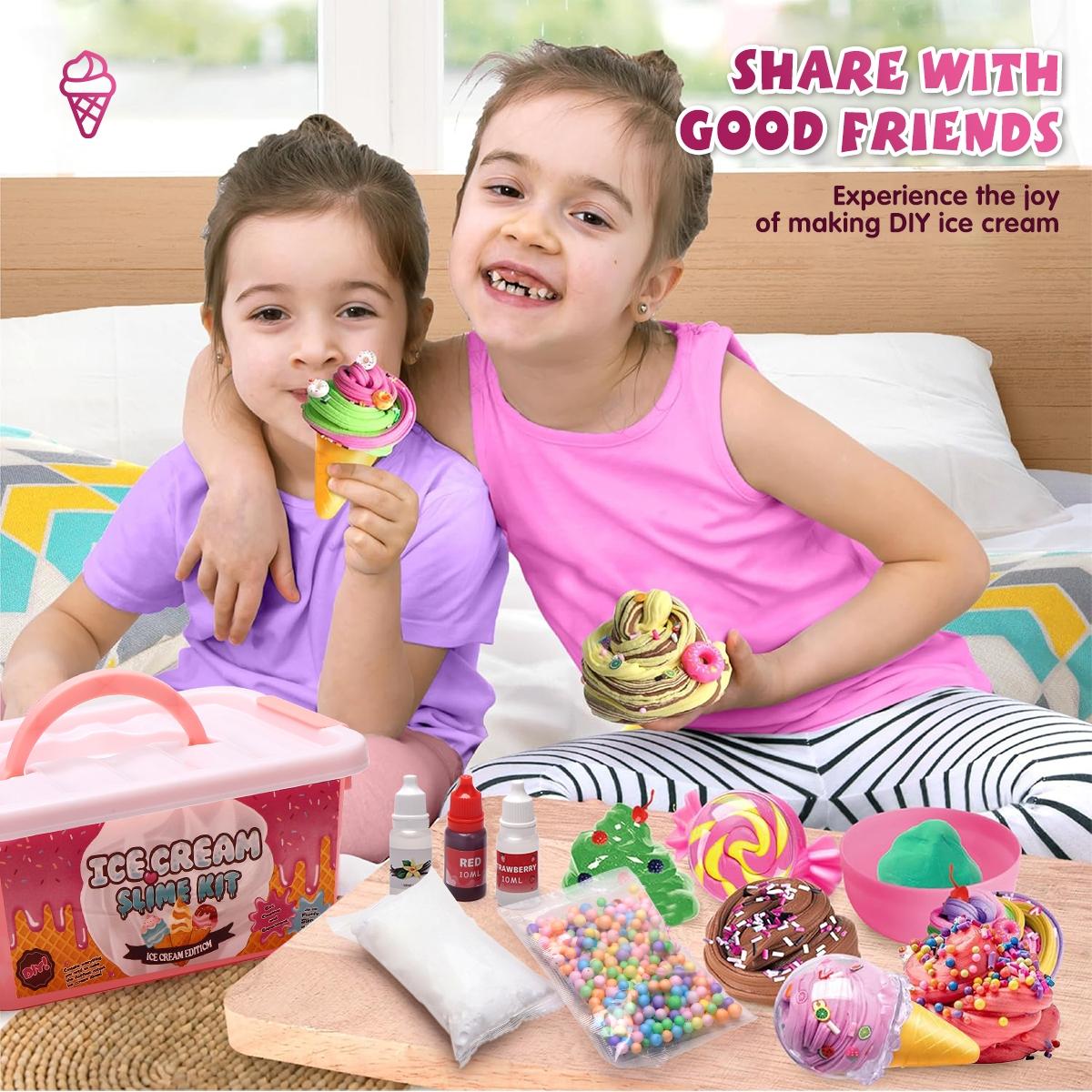 Ice Cream Slime DIY Kit Squishy Maker, Color Mud Crystal Mud Handmade Material Pack, Stress Relief Educational Toy Gift for 6+, Christmas Birthday Present