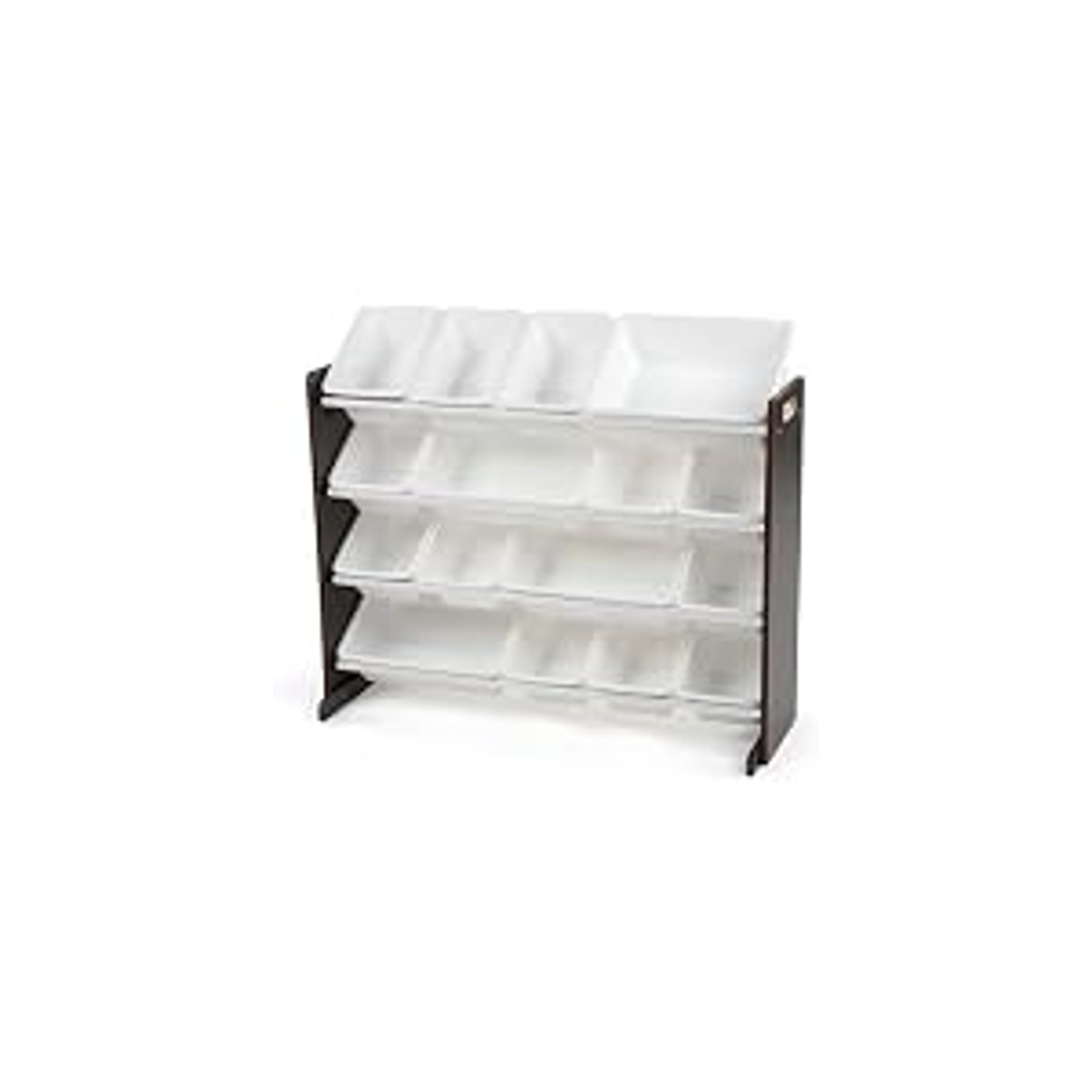 Toy Storage Organizer with 16 Removable Storage Bins for Kids Playroom, 4-Tier Toddler Toy Organization and Storage, Walnut/Primary