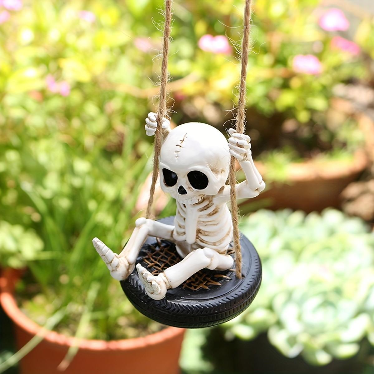 Unique Tire Swing Skull Pendant, Hanging Garden Statue, Halloween Gift, Outdoor Fall Decoration, Tree Hang Decor, Patio Lawn Accent