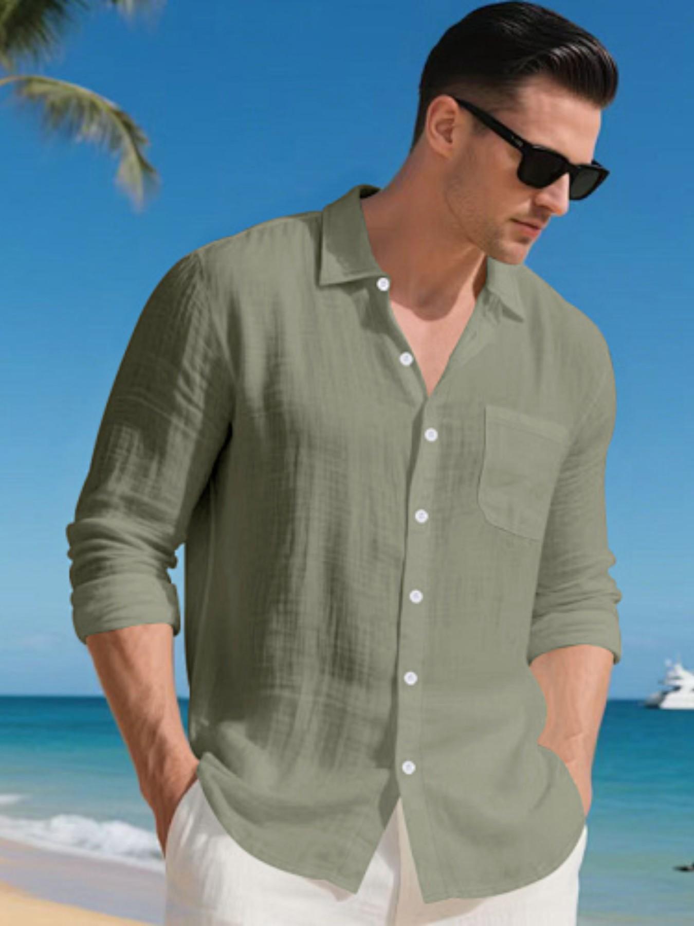 Men's Summer Linen Spread Collar Long Sleeve Shirts! Loose fit for all body types, breathable and skin-friendly without sweatiness, perfect for beach vacations, office wear, and versatile multi-scene outfits