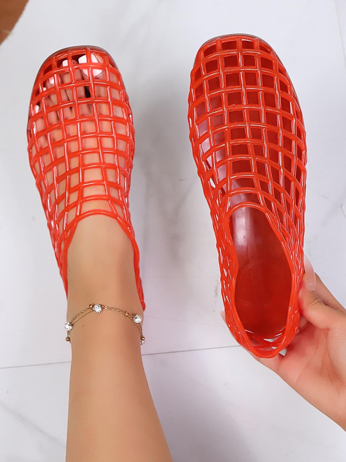 Women's Transparent Hollow Out Jelly Sandals, Elegant Comfortable Ballet Flats, Round Toe, Ideal for Beach and Outdoor Summer Shoes