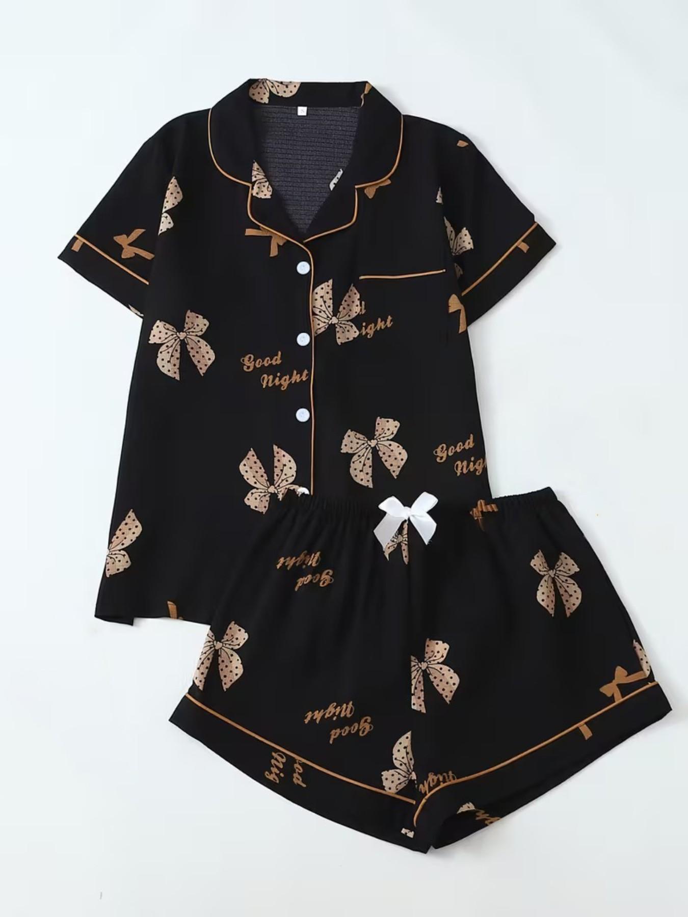Women's Pajama Set, Shell Starfish Print Loungewear, Short Sleeve Button-Down Shirt & Elastic Waist Shorts, Casual and Comfortable Nightwear for All Seasons, Pyjamas Set