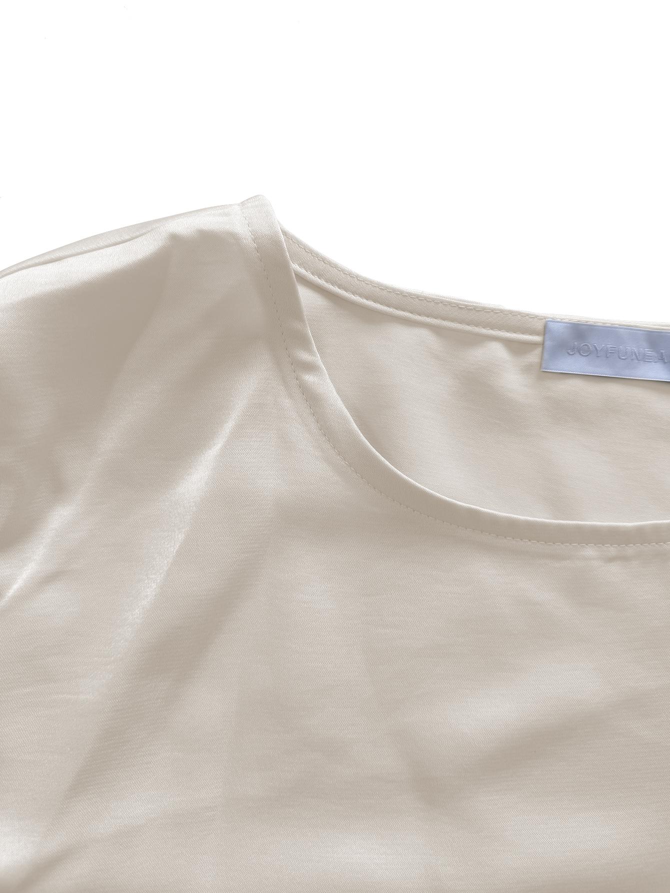 Joyfunear Women's round Neck 2 Piece Set Wide Leg Pants Set Short Sleeve satin Pullover Tops Wide Leg matching set Joyfunear Women's round Neck 2 Piece Set Wide Leg Pants Set Short Sleeve satin Pullover Tops Wide Leg matching set