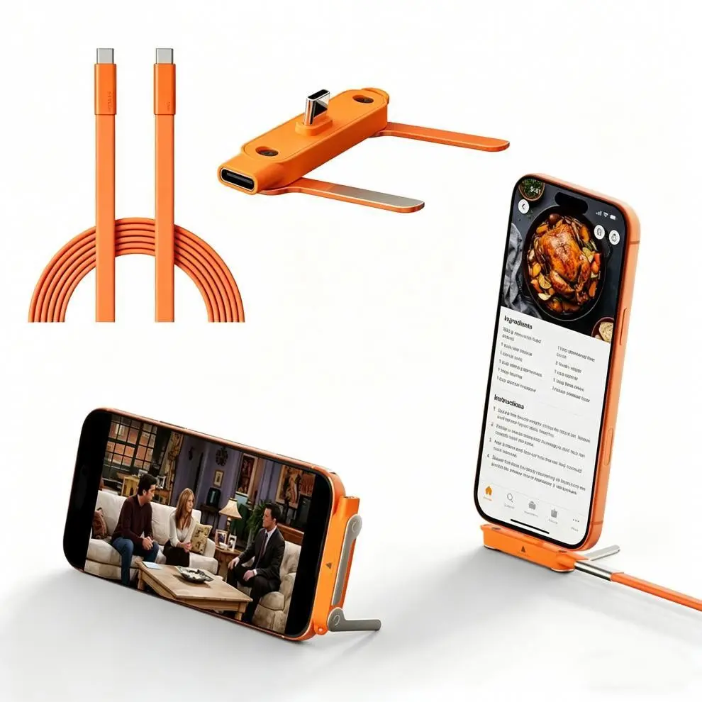 240w Ultra Fast Charging Cable, Detachable Type-C Data Cable with 360° Rotating Stand, Single Head Charger for Phones, Gaming, Car Use