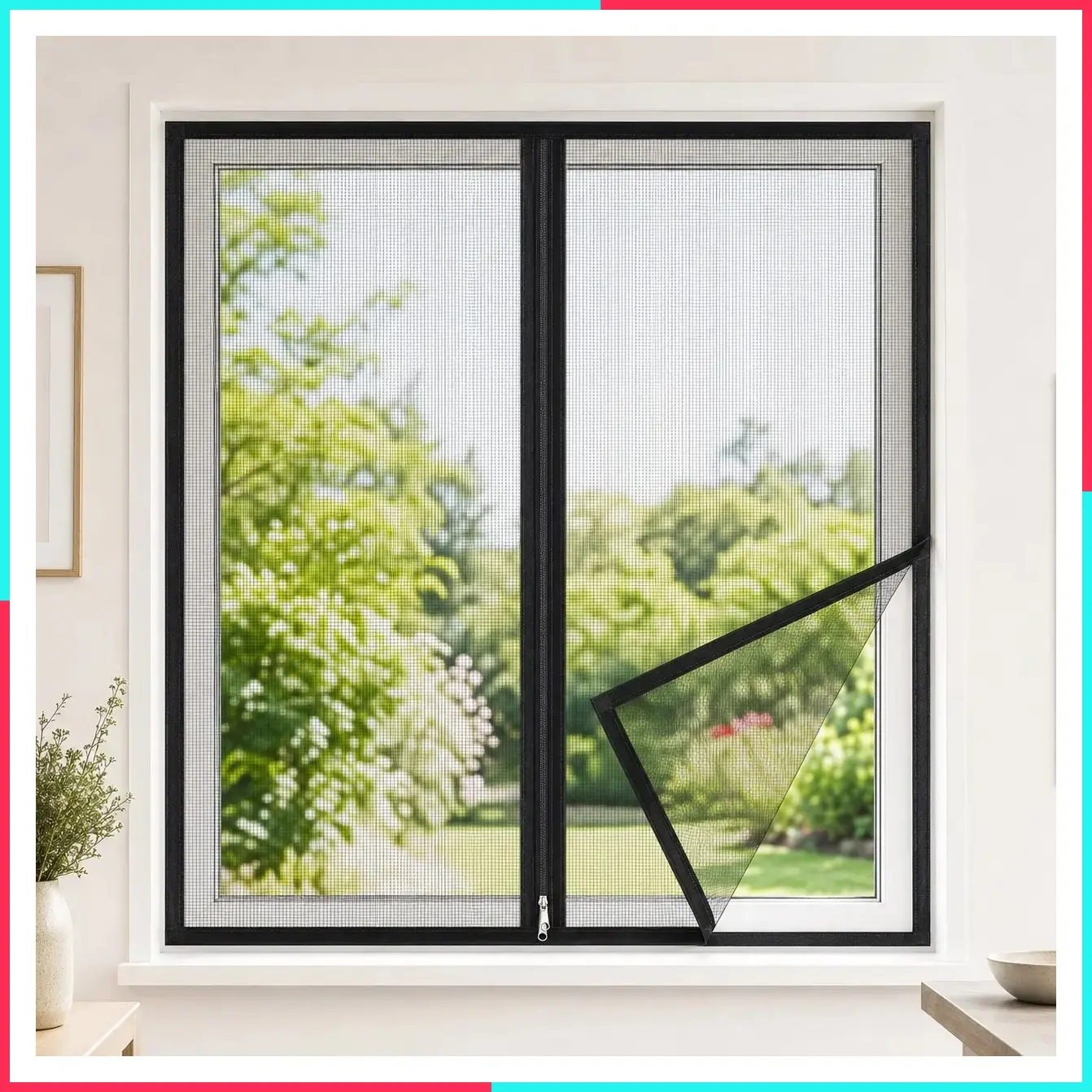 Upgraded No Drill Installation Mosquito Window Screen Net, Zipper Closure Design, No Residue, Removable, Durable Mesh, Ultra Fine Mesh Bug Screen, Breathable Airflow, Light Filtering, Multi Size Options, Convenient.