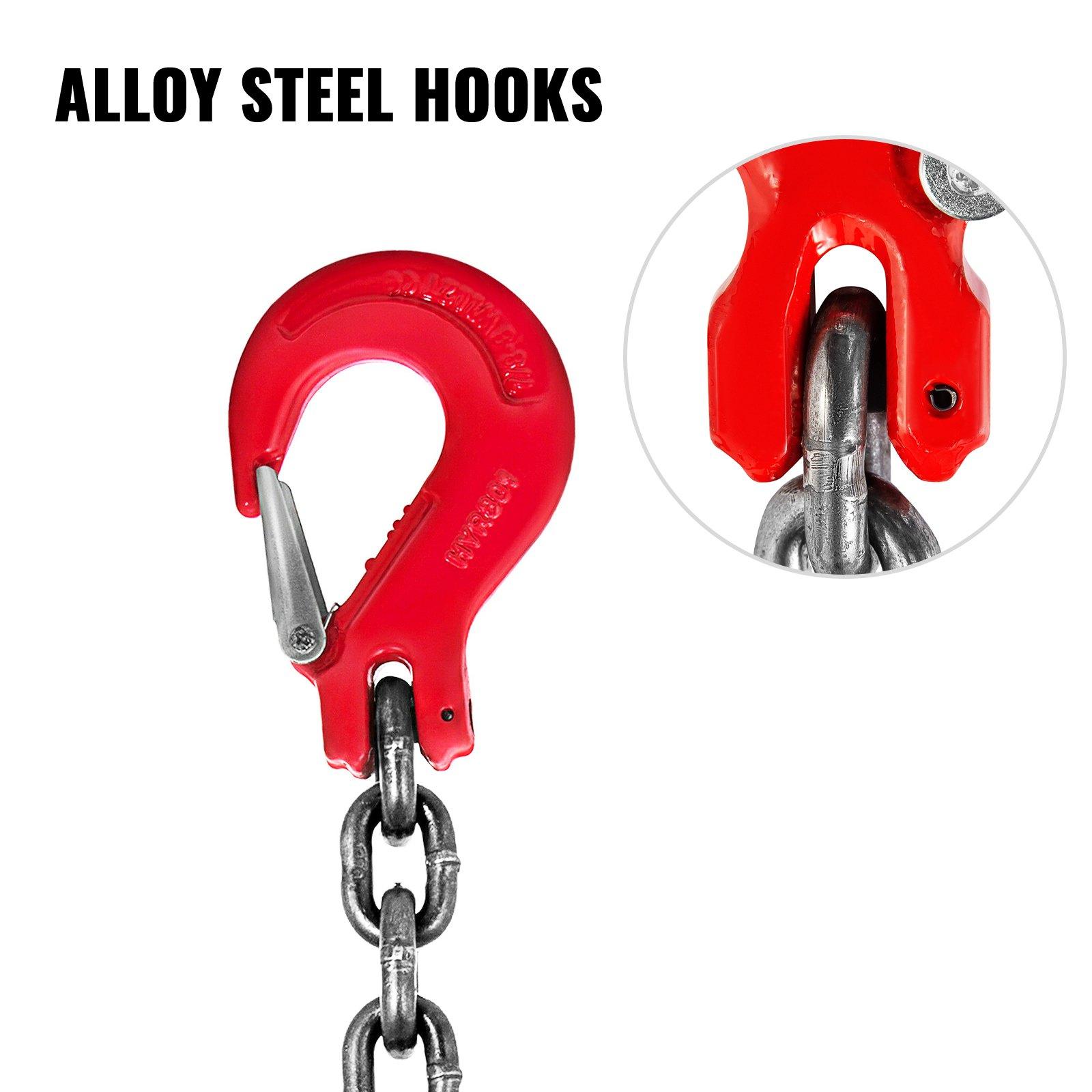 VEVOR Chain Sling, 3/8 inch x 5 ft Lifting Chains with Hooks, G80 Engine Chain Hoist Lifts, 11000 lbs/5 Ton Capacity Lifting Sling Chains for Engine Hoist, Engine Lift Chain with 2 Leg Grab Hooks
