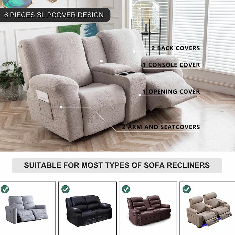 Stretch Recliner Loveseat Cover with Console, Jacquard 2-Seater Slipcover, Washable Furniture Protector for Couches #TikTokShopBlackFriday Stretch Recliner Loveseat Cover with Console, Jacquard 2-Seater Slipcover, Washable Furniture Protector for Couches #TikTokShopBlackFriday