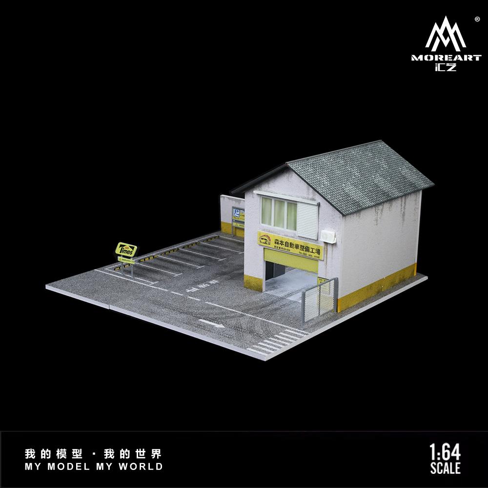 Diorama 1/64 Scale Car Garage Model LED Lighting City Street View Factory Building Car Parking Lot Scene Display Model Collection Gift Toy