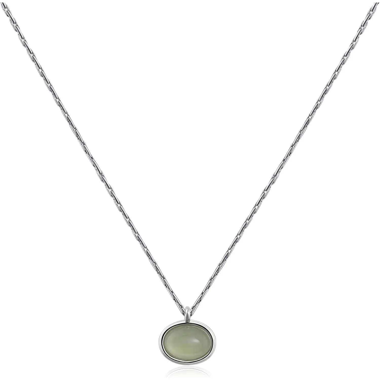 Silver and Gold Plated Natural Stone Necklace Tiny Oval Gemstone Pendant for Women with Beautiful Jade Turquoise Gift(Gift)