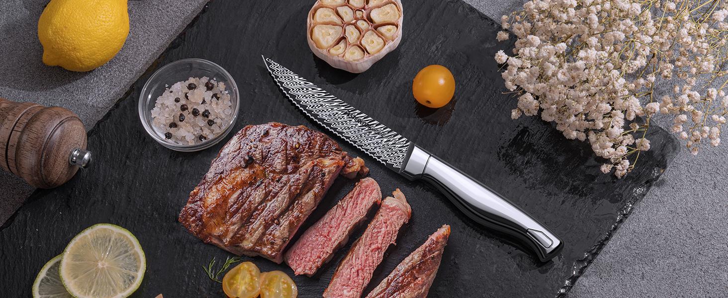 Knife Set, 14 Pieces Kitchen Knife Block Set with Built in Knife Sharpener Block, Dishwasher Safe, German Stainless Steel, Best Gift, Silver