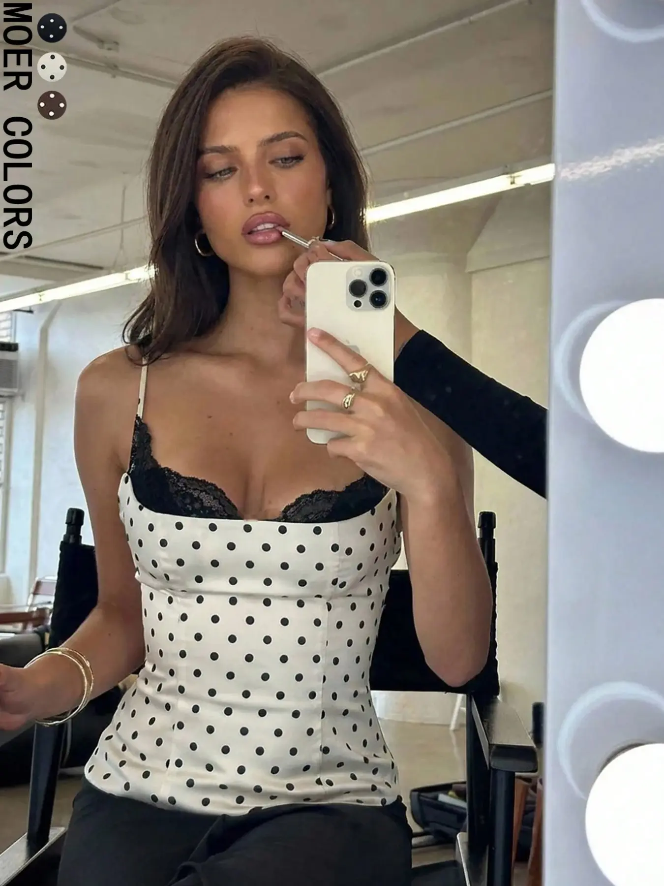 Women's Sexy Lace Trim Polka Dot Spaghetti Strap Tank Top, Fitted Sleeveless Casual Wear, Ideal for Summer Outdoors, All-Season Fashion