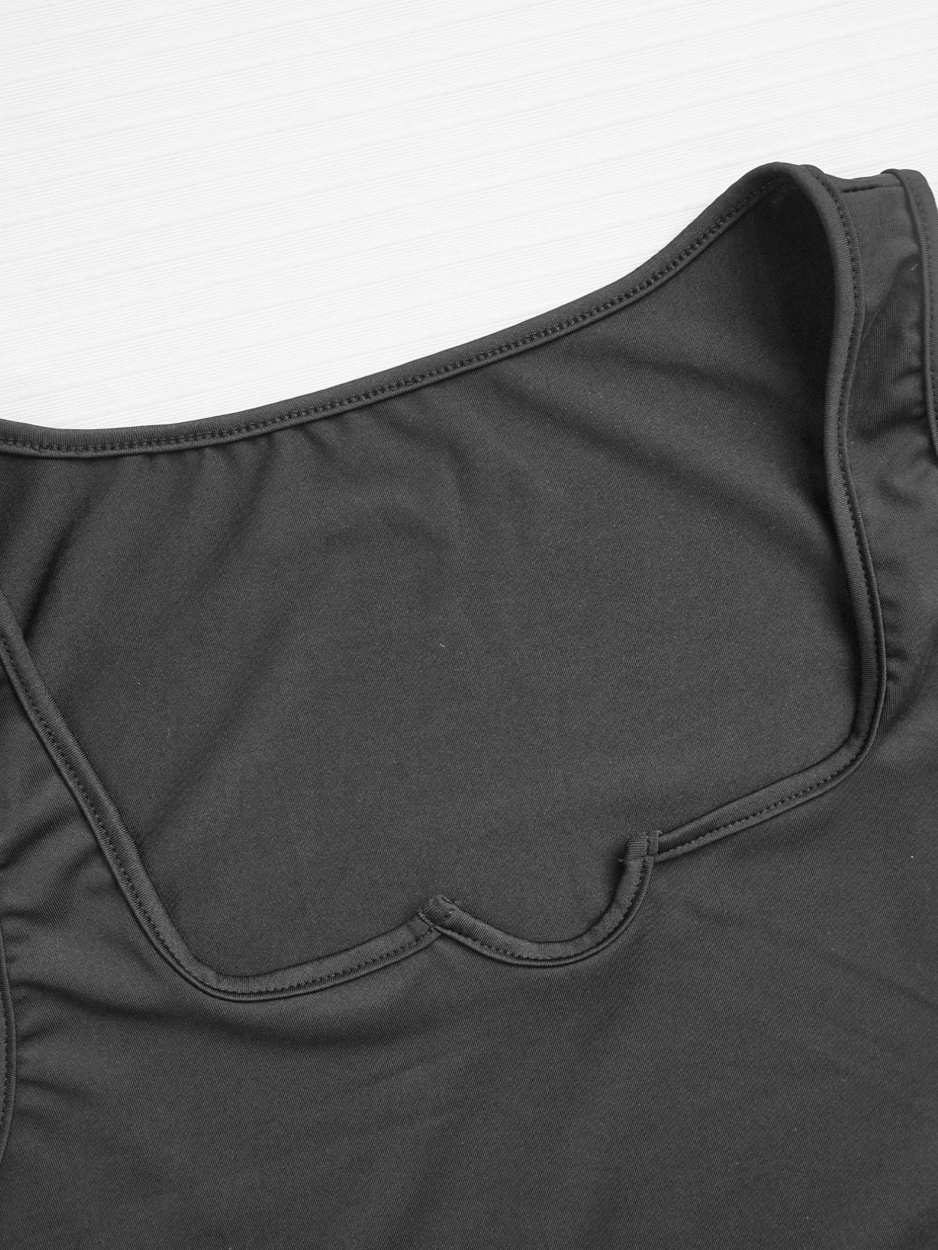 Trendy Black Fitted U-Neck Strap Dress + Draped Wide Leg Floor-Length Pants Streetwear Flirty Girl Style Elastic Waist Comfortable Tall-Look Streetwear Women's Two-Piece Set Outfit