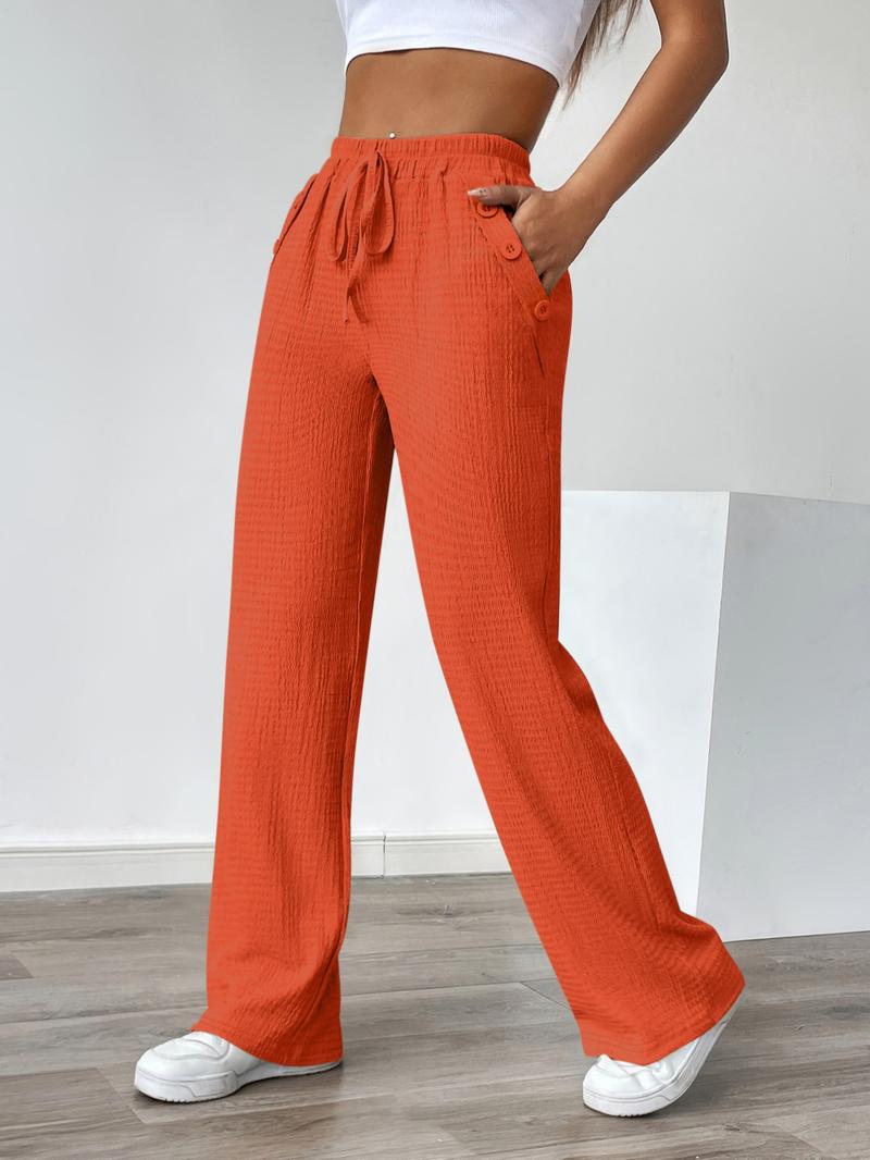 Women's Autumn Casual Faux Drawstring Texture Pocket Pants, Comfortable Long Trousers for Daily Wear, Stylish Ladies' Fashion Apparel, Womenswear, Bottoms