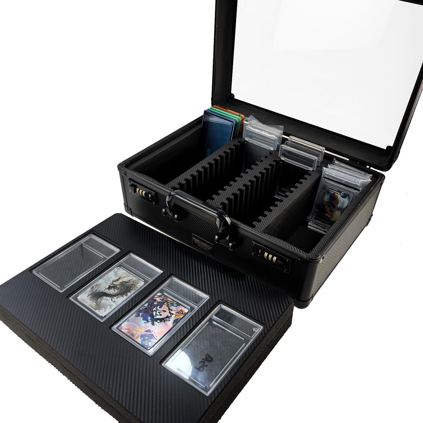 Aluminum Alloy Frame Trading Card Holder, Psa Display Top, Carbon Fiber Pattern, Password Lock, Sports Star Anime Game Card Manager