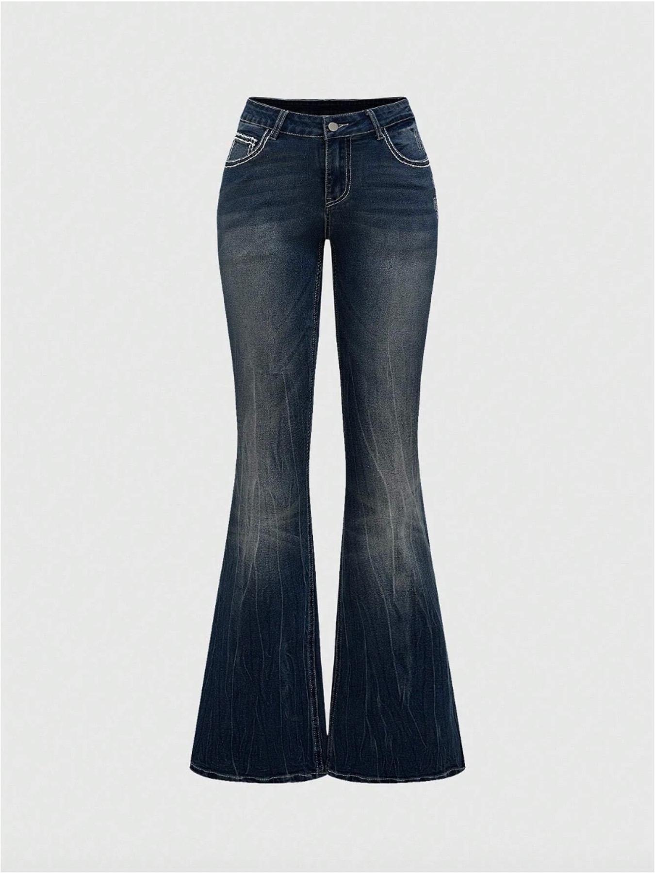 Grunge Punk Y2K Retro Poket Cross Wings Embroidered Flare Leg